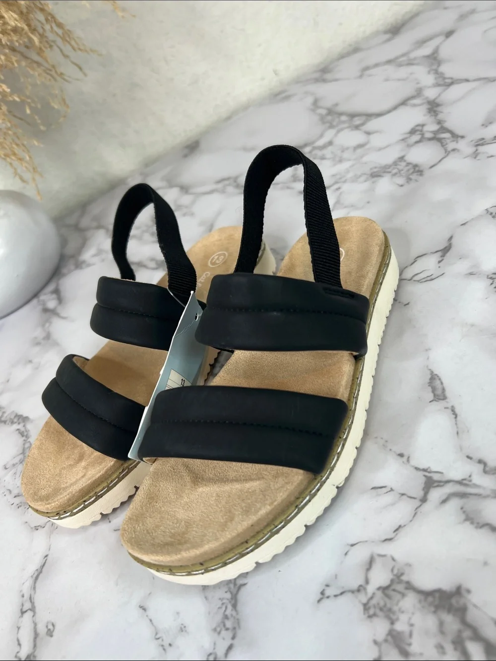 Cat & Jack Black Padded Strap Slingback Sandals Size 13